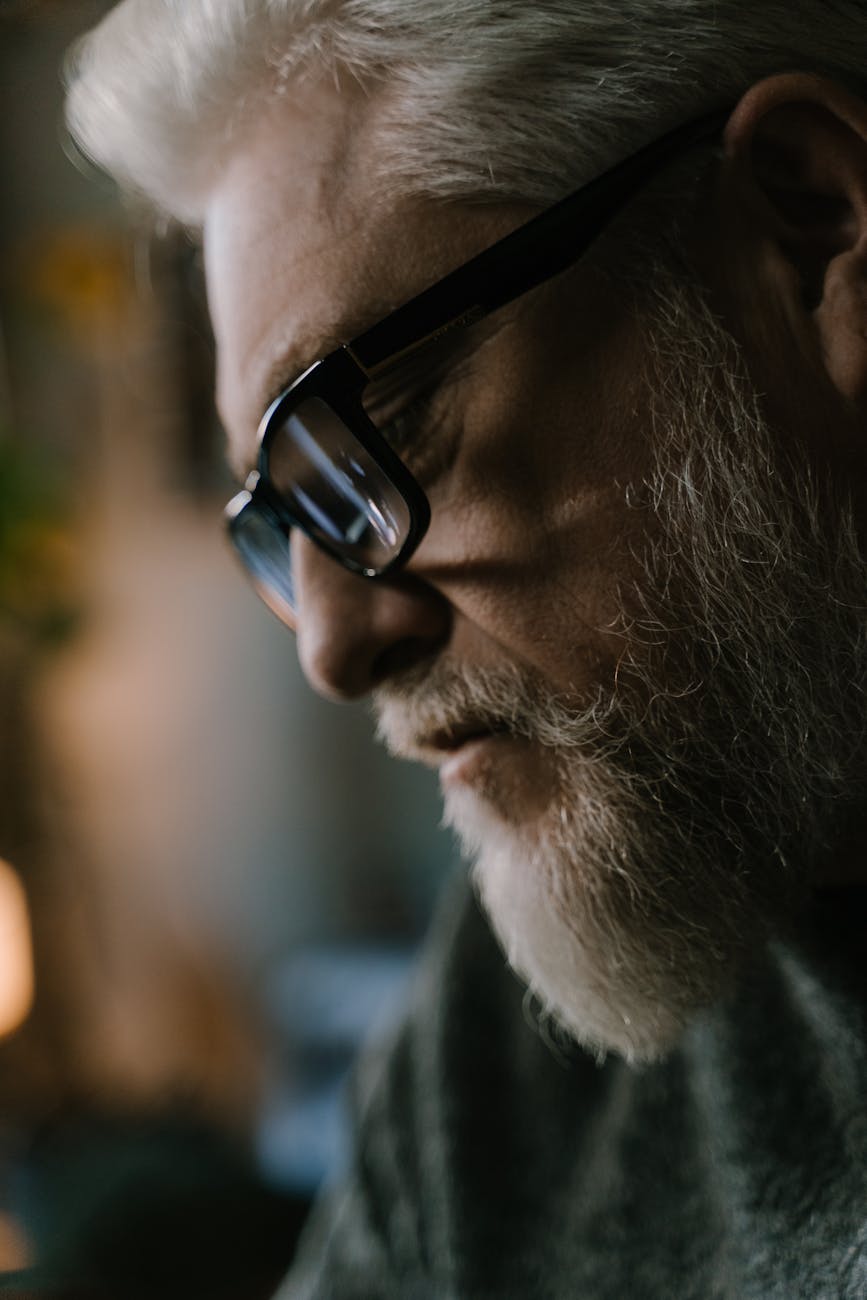 close up shot of a bearded man